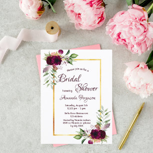 Carte Postale Floraux Bourgogne or verdure boho douche nuptiale