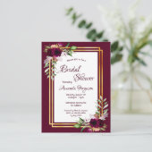 Carte Postale Floraux Bourgogne or verdure boho douche nuptiale (Debout devant)