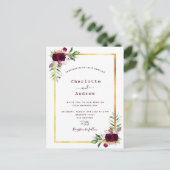 Carte Postale Floraux Bourgogne or vert boho mariage (Debout devant)