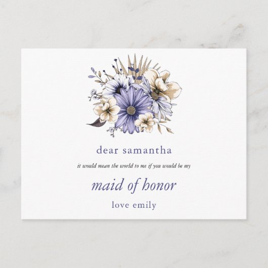 Carte Postale Floraux Lilac violet Maid of Honor Request (Devant)