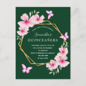 Carte Postale Floraux vert émeraude rose quinceanera (Devant)