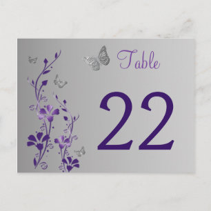Carte Postale Flore d'argent pourpre avec papillons Numéro de ta
