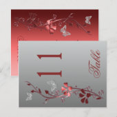 Carte Postale Flore d'argent rouge avec papillons Numéro de tabl (Devant / Derrière)