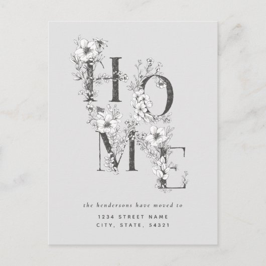 Carte Postale Flore gris neutre Changement d'adresse (Devant)