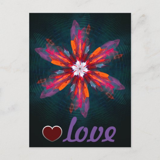 Carte Postale Flore Mandala Flowers Orange Red Blue Abstract (Devant)