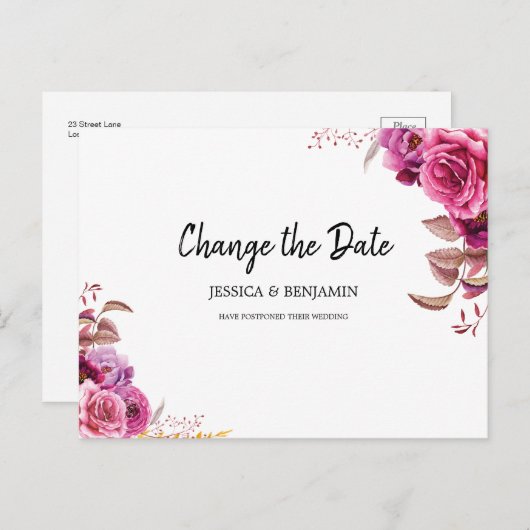 Carte Postale Flore rose en fleurs reportée Modifier la date (Devant / Derrière)