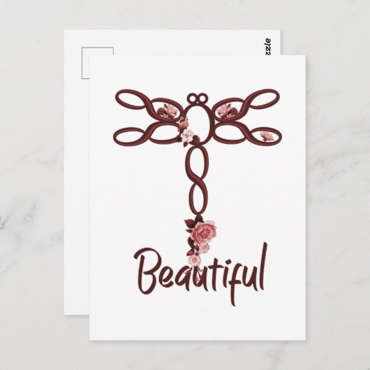 Carte Postale Flore rouge "belle" conception de libellules (Devant / Derrière)