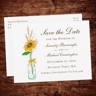 Carte Postale Flore Rustique Mariage De Tournesol Enregistrer La