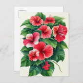 Carte Postale Flore tropicale Hibiscus rouge clair (Devant / Derrière)