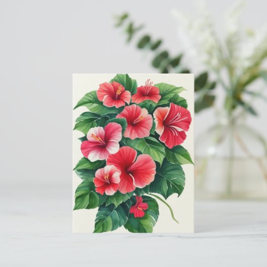Carte Postale Flore tropicale Hibiscus rouge clair (Debout devant)