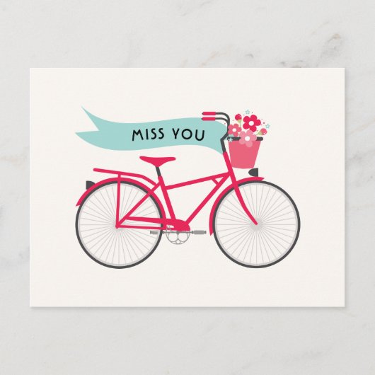 Carte Postale Flore Vélo rose Miss You Custom (Devant)