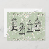 Carte Postale Flore Verte Douce Avec Oiseaux (Devant / Derrière)