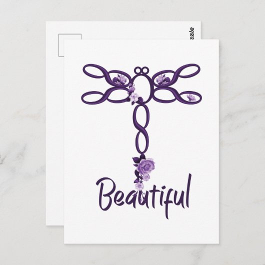 Carte Postale Flore violet "belle" conception de libellules (Devant / Derrière)