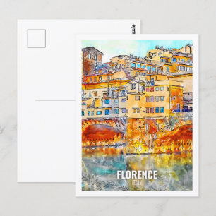 Carte Postale Florence Italie Fameux Voyage Aquarelle Croquis