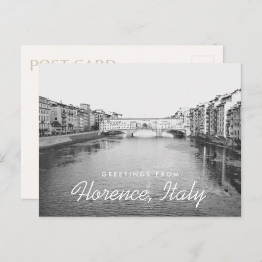 Carte Postale Florence Italie Noir & Blanc Pont Vecchio Bridge (Devant / Derrière)