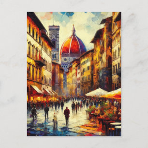 Carte Postale Florence, Italie Rue avec Duomo Peinture