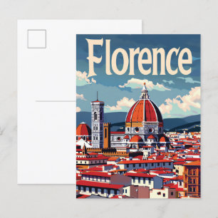 Carte Postale Florence Italie Vintage Retro Voyage Illustration