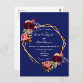 Carte Postale Flores bordeaux faire-part de mariage géométrique  (Devant / Derrière)