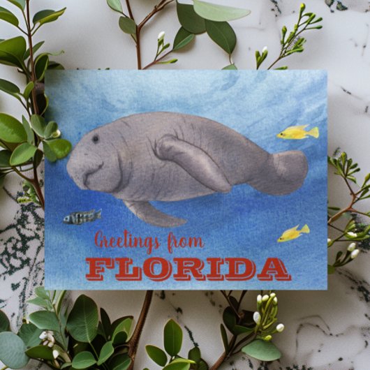 Carte Postale Florida Manatee Aquarelle sous l'eau