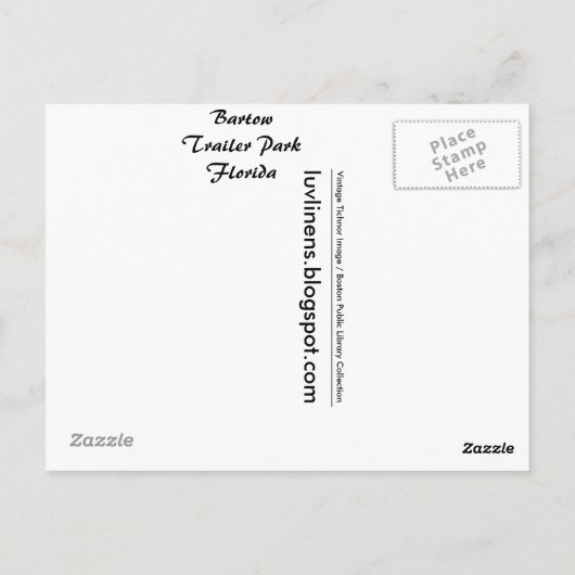 Carte Postale Floride, Bartow, parc municipal de remorques (Dos)