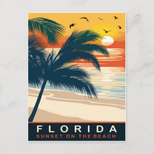 Carte Postale Floride, coucher de soleil sur la plage, voyage