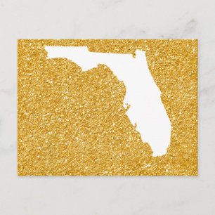 Carte Postale Floride en blanc et paillettes dorées