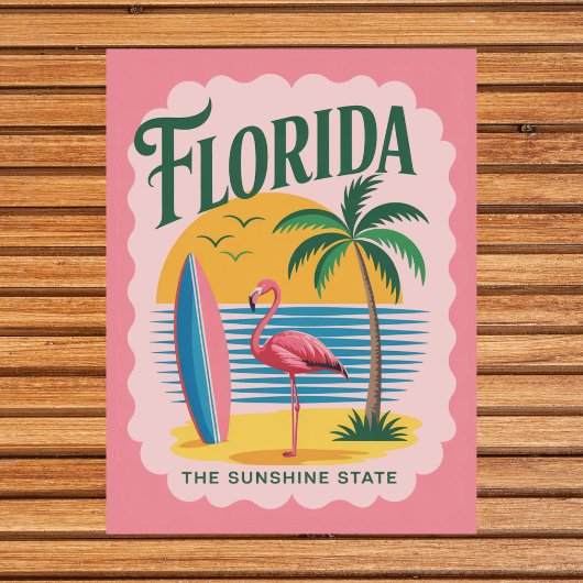 Carte Postale Floride Le Surf de Flamant rose rétro Sunshine Sta
