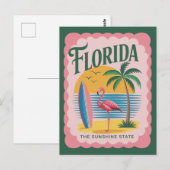 Carte Postale Floride l'État du Soleil Couchant Flamant Rose de (Devant / Derrière)