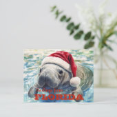Carte Postale Floride Manatee Aquarelle Noël (Debout devant)