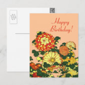 Carte Postale Flower Border, mandarin orange et or (Devant / Derrière)