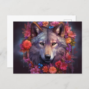 Carte Postale Flowers and the wolf