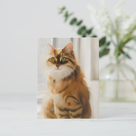 Carte Postale Fluffy Ginger Cat dans la fenêtre (Debout devant)