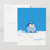 Carte Postale Fluffy Penguin Chick in Snowy Winter Landscape (Devant / Derrière)