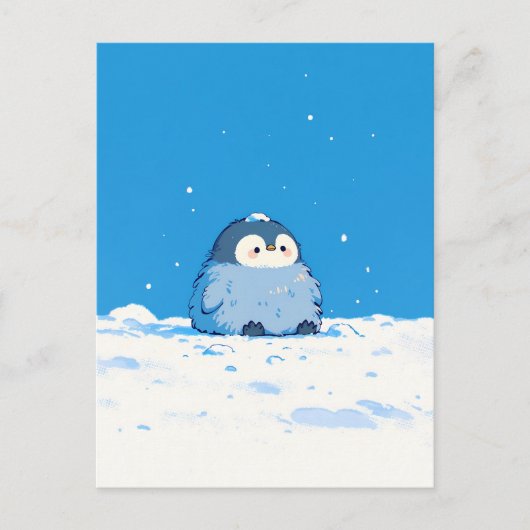 Carte Postale Fluffy Penguin Chick in Snowy Winter Landscape (Devant)