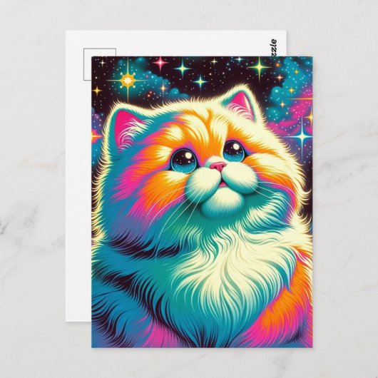 Carte Postale Fluffy Space Cat (Devant / Derrière)