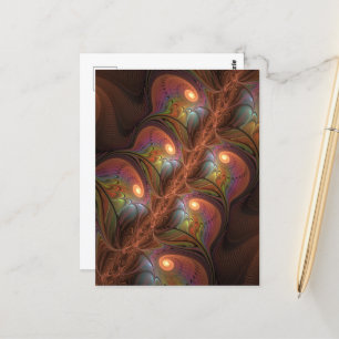 Carte Postale Fluorescent coloré Abstrait Trippy Brown Fractal