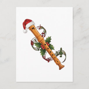 Carte Postale Flûte Instrument Enregistreur Chapeau de Père Noël