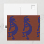 Carte Postale Flûte Jouer Kokopelli Figure - Bleu sur rouille Ro (Devant / Derrière)