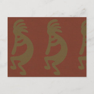 Carte Postale Flûte Jouer Kokopelli Figure, Vert sur Rouille Rou
