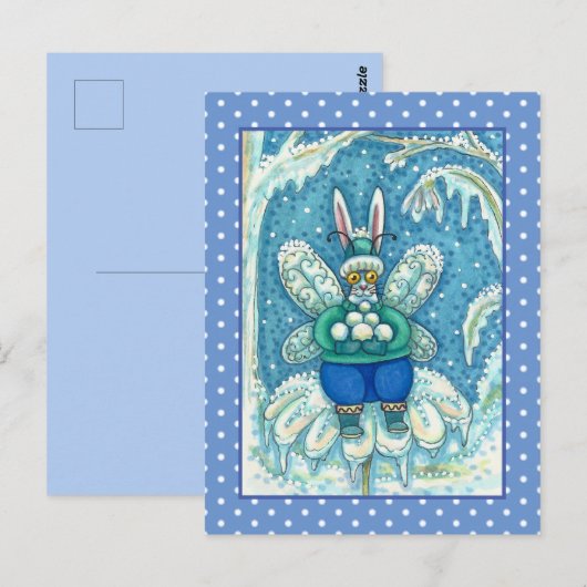 CARTE POSTALE FLUTTERBUN HIVER WONDERLAND, FUNNY BUNNY RABBIT (Devant / Derrière)