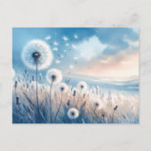 Carte Postale Flux de Dandelion Whimsical dans le vent (Devant)