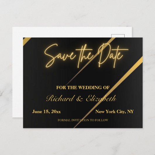 Carte Postale Flux noir et or Enregistrer la date (Devant / Derrière)