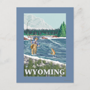 Carte Postale Fly FishermanWyomingAffiche de voyage vintage