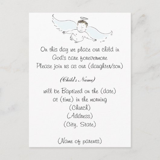 Carte Postale Flying Baby Angel Baptism Invitation (Devant)