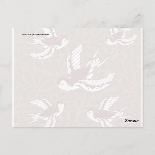 Carte Postale Flying Birds on Brown Damask Pattern (Dos)