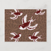 Carte Postale Flying Birds on Brown Damask Pattern (Devant)