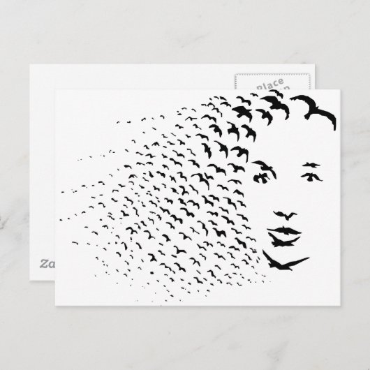 Carte Postale Flying Crows ou Face Optique Illusion (Devant / Derrière)