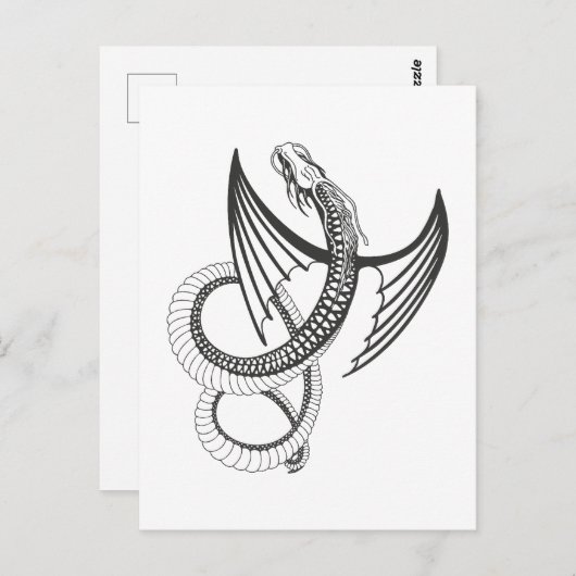 Carte Postale Flying Dragon in dark gray and white (Devant / Derrière)