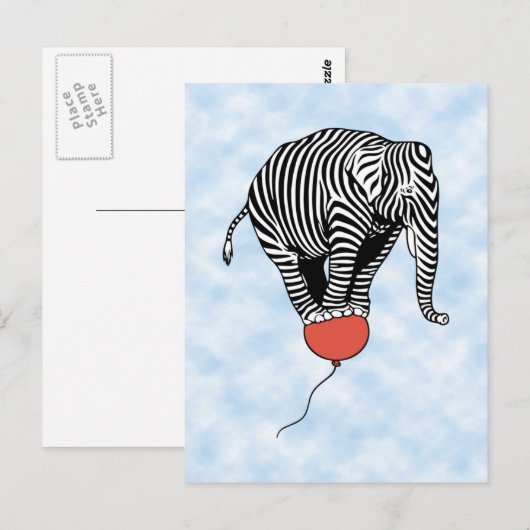 Carte Postale FLying Elephant Zebra (Devant / Derrière)