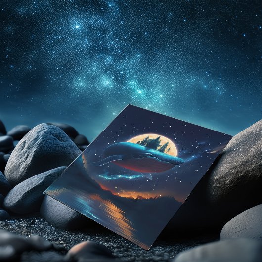 Carte Postale Flying Humpback Baleine Lune Mer Lumière Forêts St